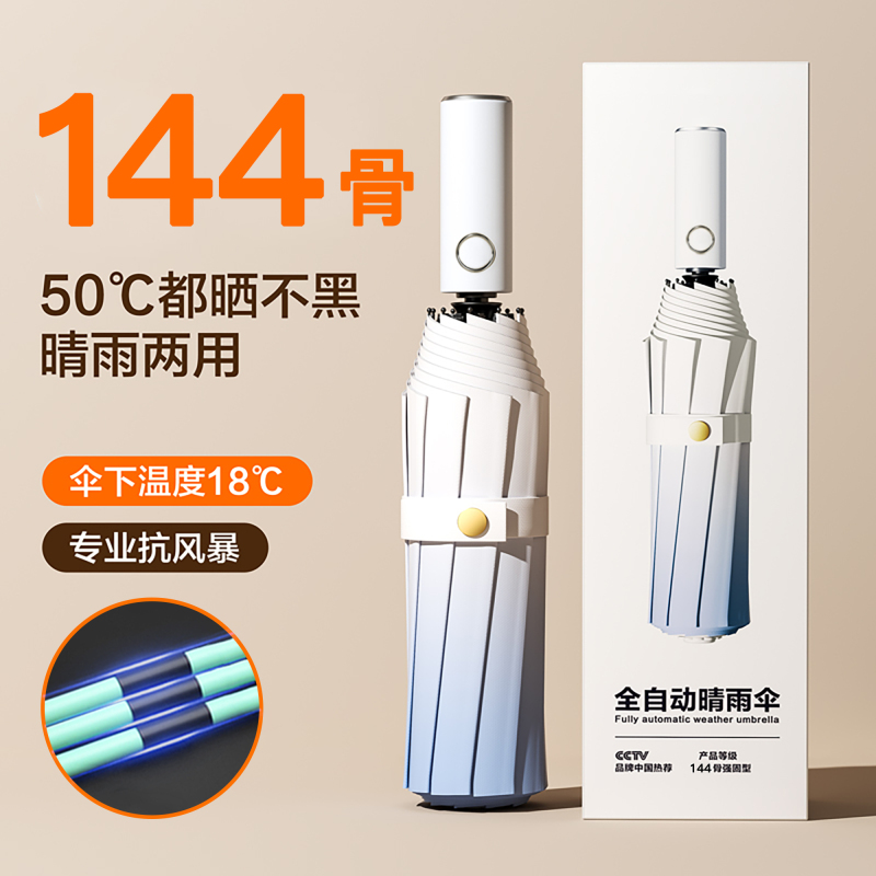 苏宁自营156骨渐变折叠全自动晴雨伞双人伞晴雨两用防晒遮阳太阳伞防紫外线9089高清大图