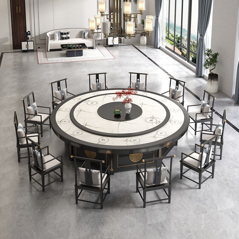 陆路安 新中式酒店大圆桌餐桌椅组合 电动餐桌2.4米+14把椅-不含电磁炉高清大图