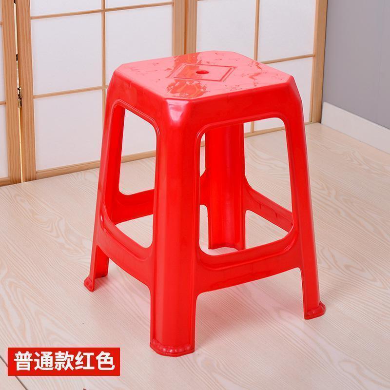 美帮汇塑料凳子家用加厚高凳客厅餐桌凳方凳子椅子经济型胶登子朔料板凳 一般款红色:10张装