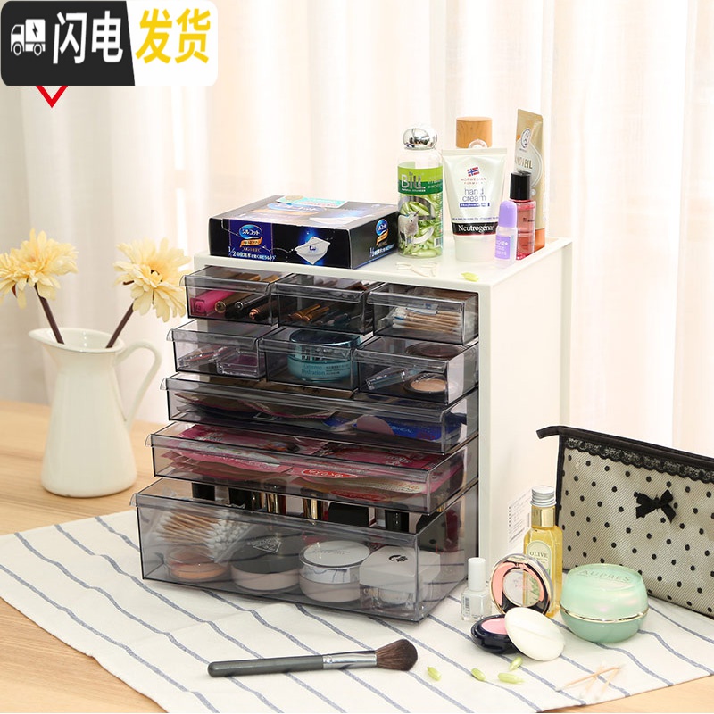 三维工匠 桌面化妆品收纳盒办公储物盒抽屉式整理盒家用塑料收纳箱高清大图