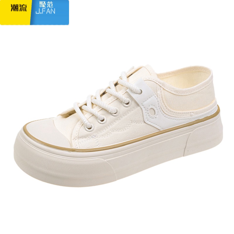 聚范奶呼呼丑萌宽头厚底帆布鞋女2023新款小众芒果头配裙子小白鞋高清大图