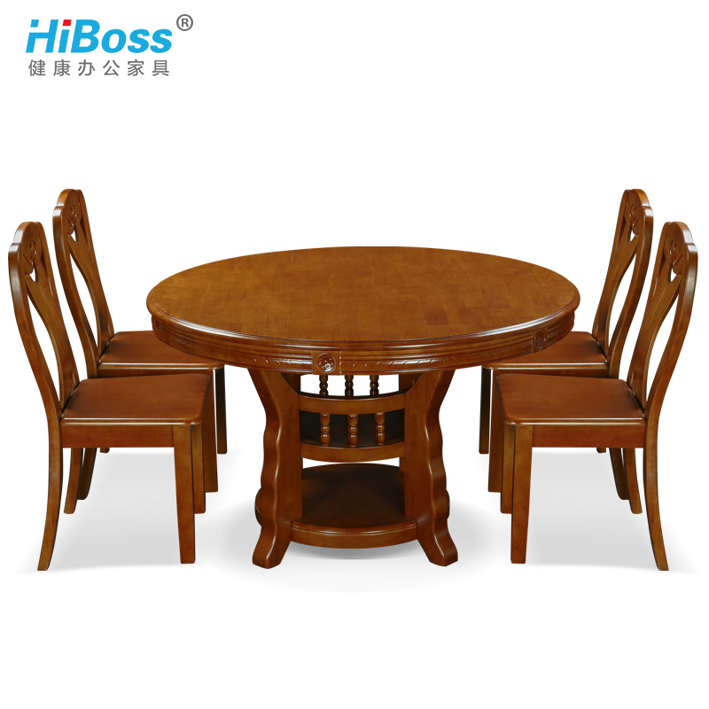 HiBoss实木大圆桌原木餐桌椅组合中式现代简约饭桌吃饭桌
