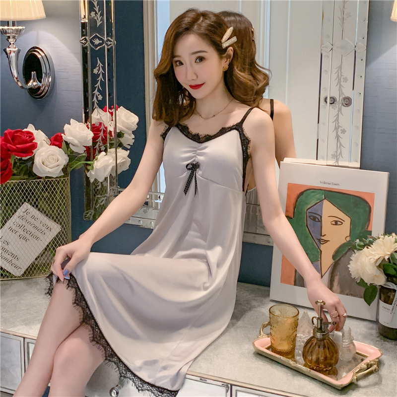 凉快吊带睡裙女夏季带胸垫冰丝睡衣性感薄款蕾丝女士仿真丝韩版套装