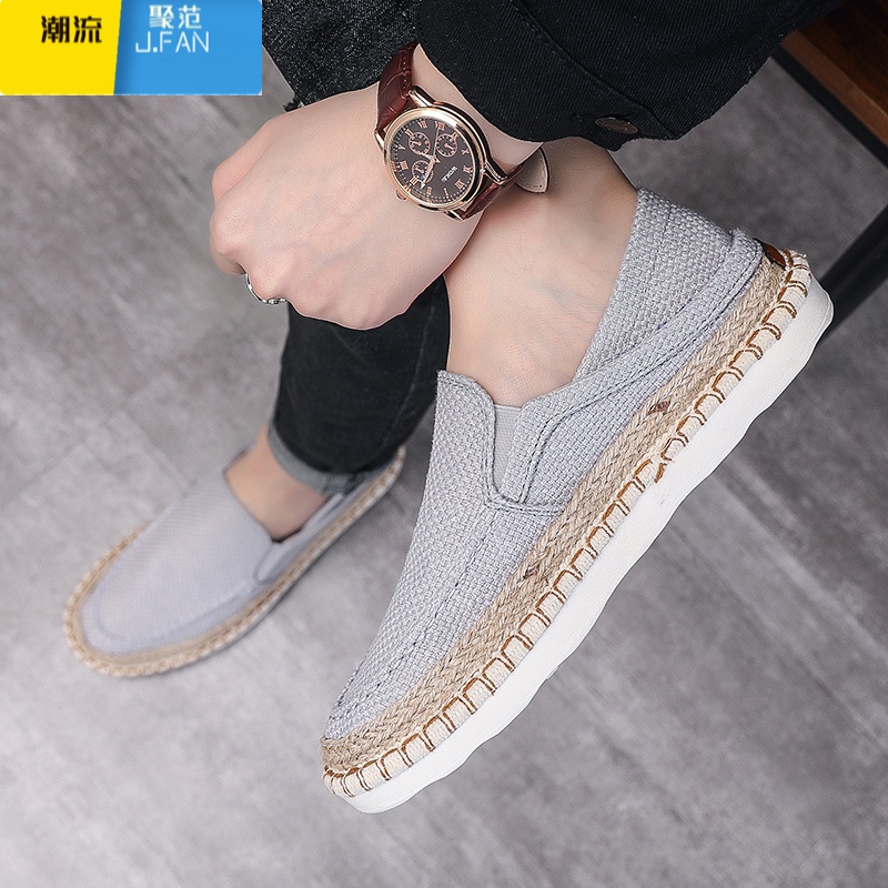 聚范夏季男鞋2024新款一脚蹬懒人休闲布鞋潮流渔夫鞋男两穿透气帆布鞋高清大图