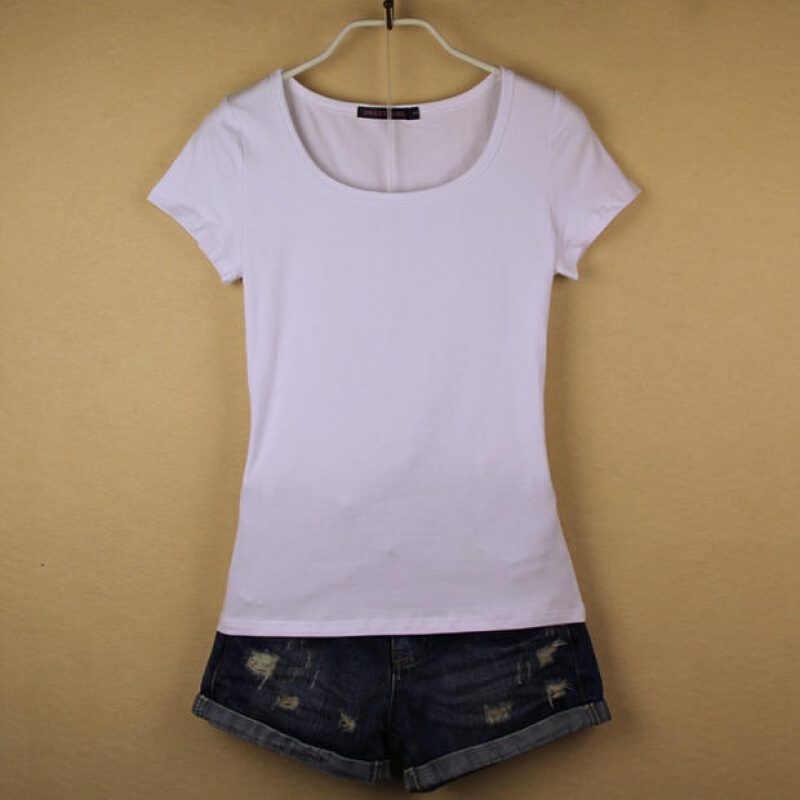 夏装短袖t恤女修身半袖上衣韩版百搭大码打底衫棉纯色圆领t体恤白色纯