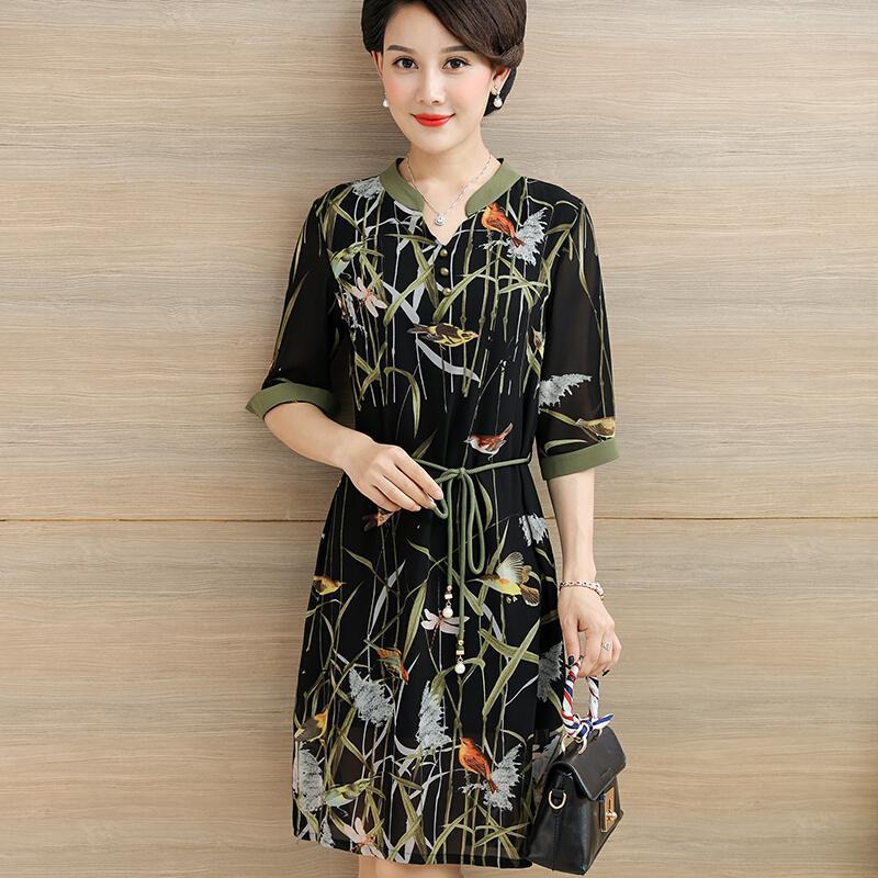 母亲节衣服中老年夏季女高贵裙子妈妈装夏装四十岁女人过膝连衣裙