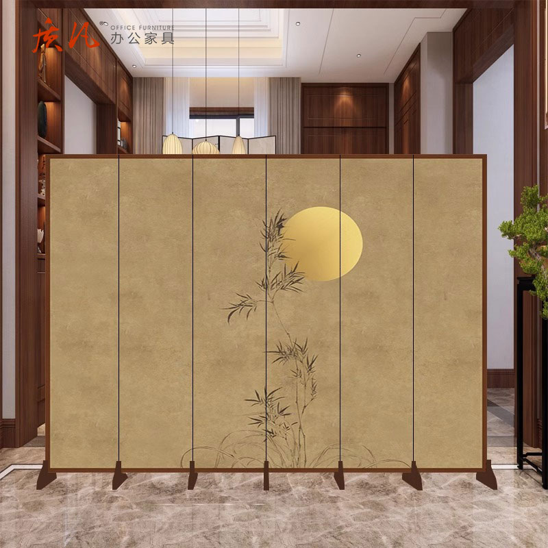 质凡新中式屏风隔断办公室客厅餐厅酒店茶室遮挡简约现代折叠移动折屏高清大图