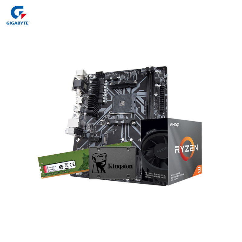 技嘉B450M-S2H+AMD 3100处理器+KVR DDR4 2666+金士顿A400/240GB固态
