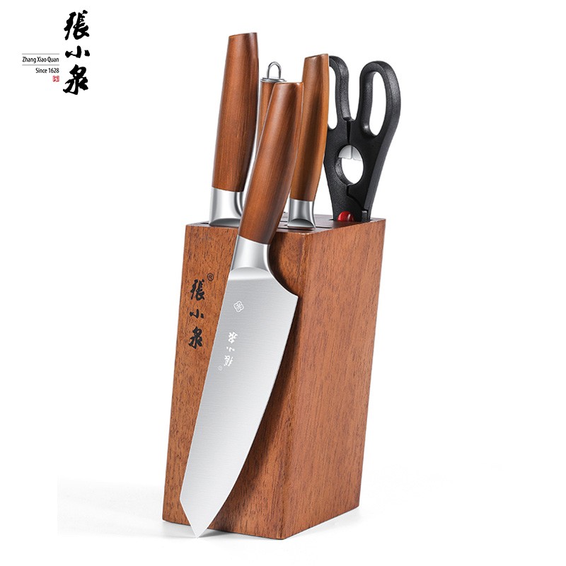 张小泉家用套装刀具六件套厨房套刀切片刀切菜刀斩骨实木刀座 雅木系列套装刀具D300151高清大图