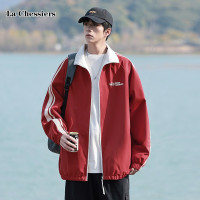 美式条纹宽松双面穿防水夹克外套男情侣立领春秋季新款茄克 3XL 酒后