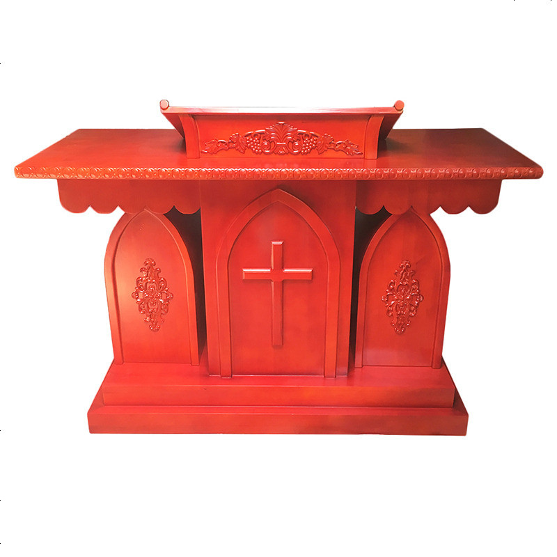 新品 新款实木木质教堂教会 带移动讲台接待台演讲桌厂家整体 150*60*110CM