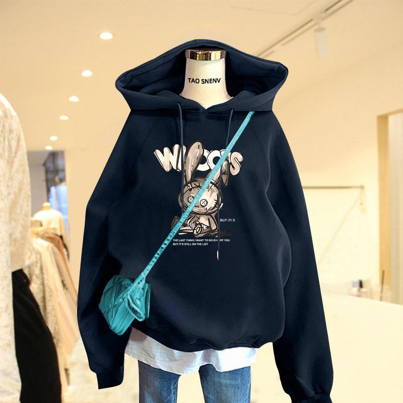 新款卫衣新款2020网红加绒加厚女宽松韩版秋冬小熊连帽女士上衣潮