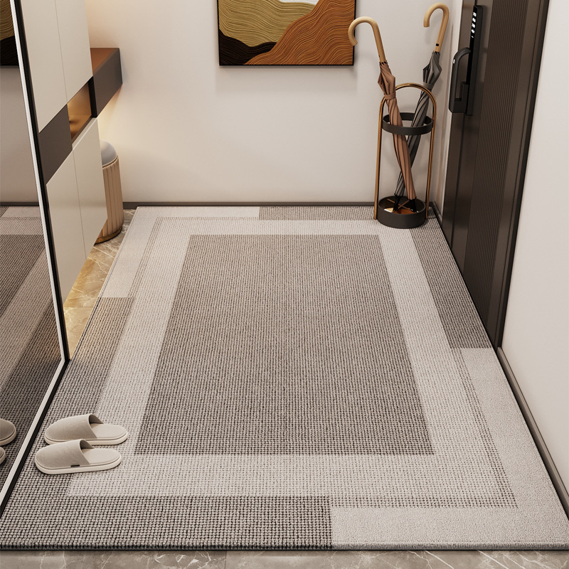 入户门地垫轻奢高级感玄关脚垫耐脏防尘防滑入门地毯进门门口家用 澳德绒-方格月灰 120x180cm