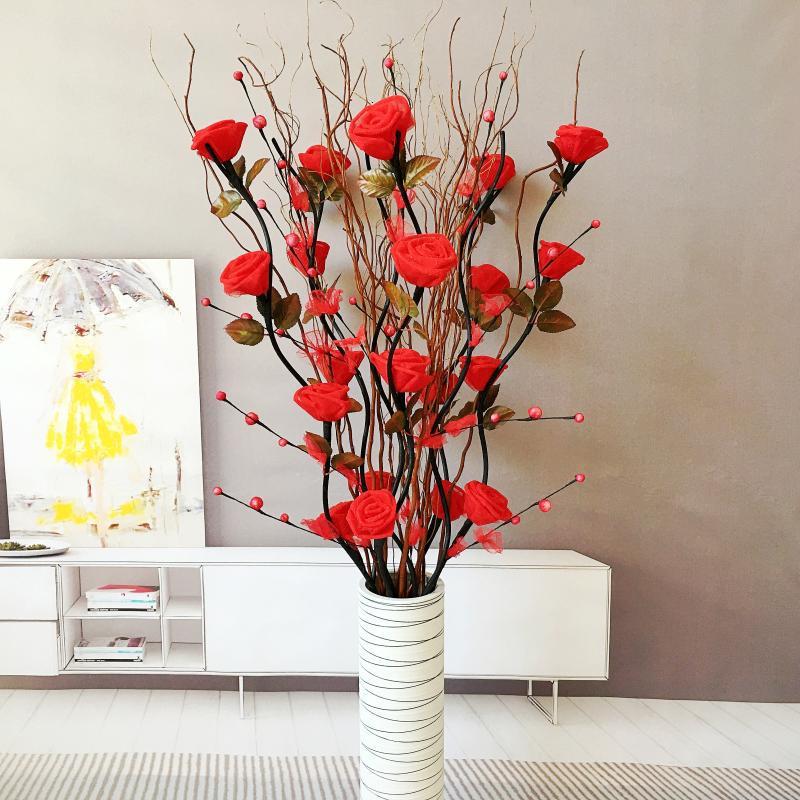 花客厅落地插花家居室内装饰摆设件干花花束仿真花艺套装白加红含瓶