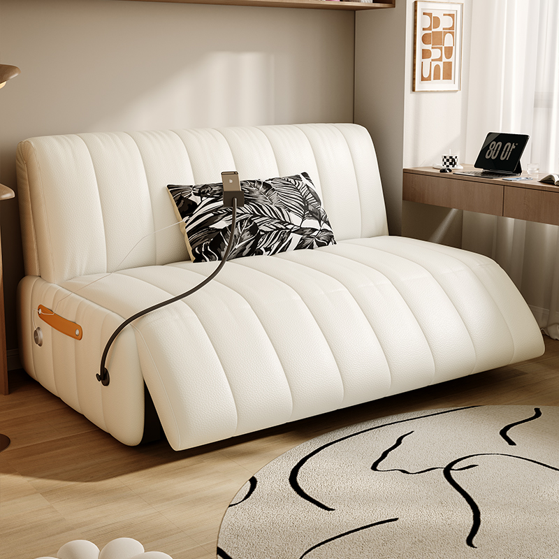 欧梵森智能电动沙发床可折叠伸缩一体两用发现代简约小户型客厅阳台单双人沙发 1.4米外径【多色可选拍下备注】 电动猫抓皮【乳胶款】+储物柜