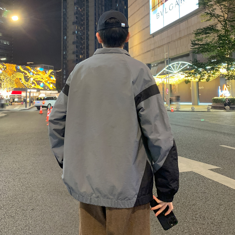 [2.5折价120元]唐狮春季新款外套男拼接立领户外休闲酷帅防风冲锋少男上衣