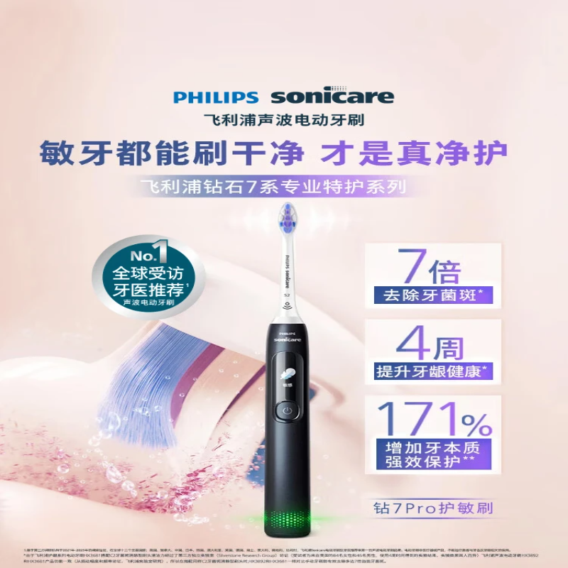 飞利浦(PHILIPS)电动牙刷钻石7Pro 7倍清洁 专业护龈护敏HX3892/01高清大图