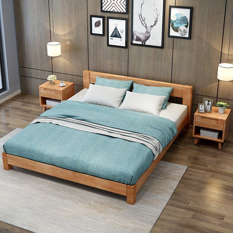 北欧榻榻米床架简约现代日式矮床双人床架实木榻榻米架子床无床头