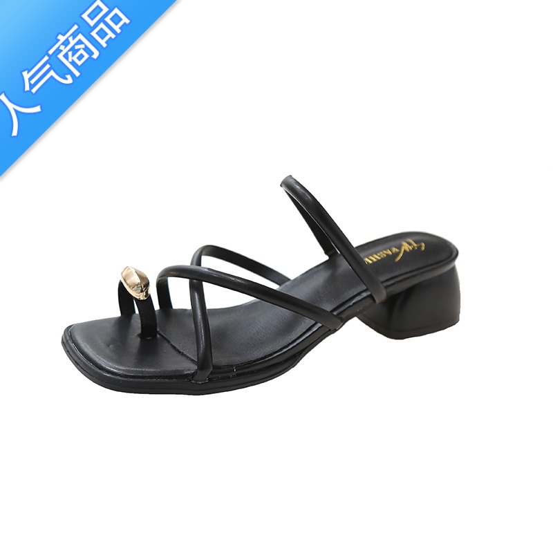 SUNTEK套趾凉鞋拖鞋女夏外穿法式晚风高跟中粗跟沙滩仙女风罗马夹脚凉拖高清大图