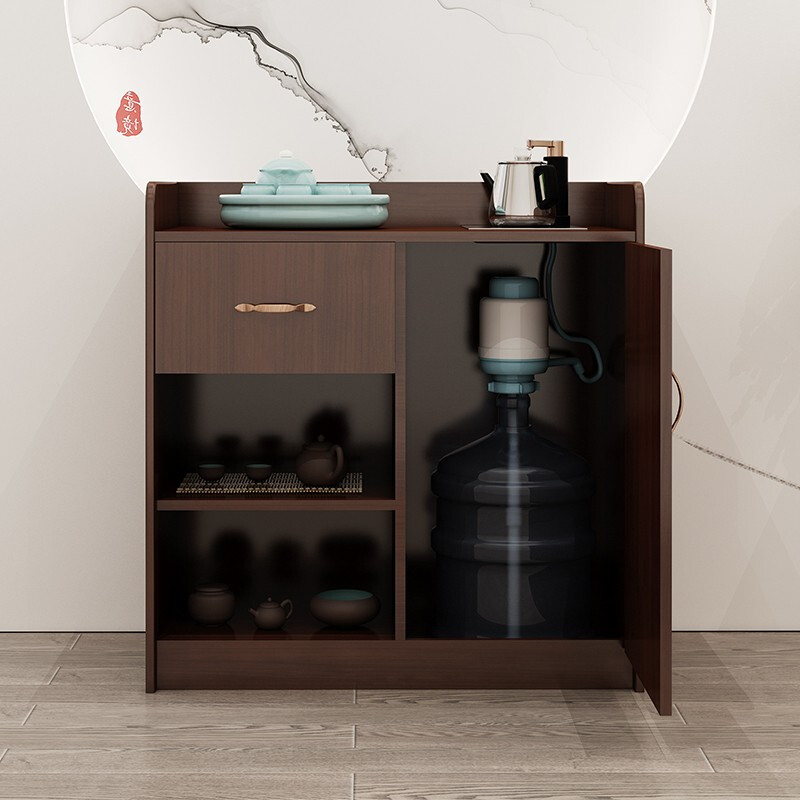 绵冠MIANGUAN办公室茶水柜可放水桶简约家用客厅酒店实木储物桶装饮水餐边柜二门高清大图