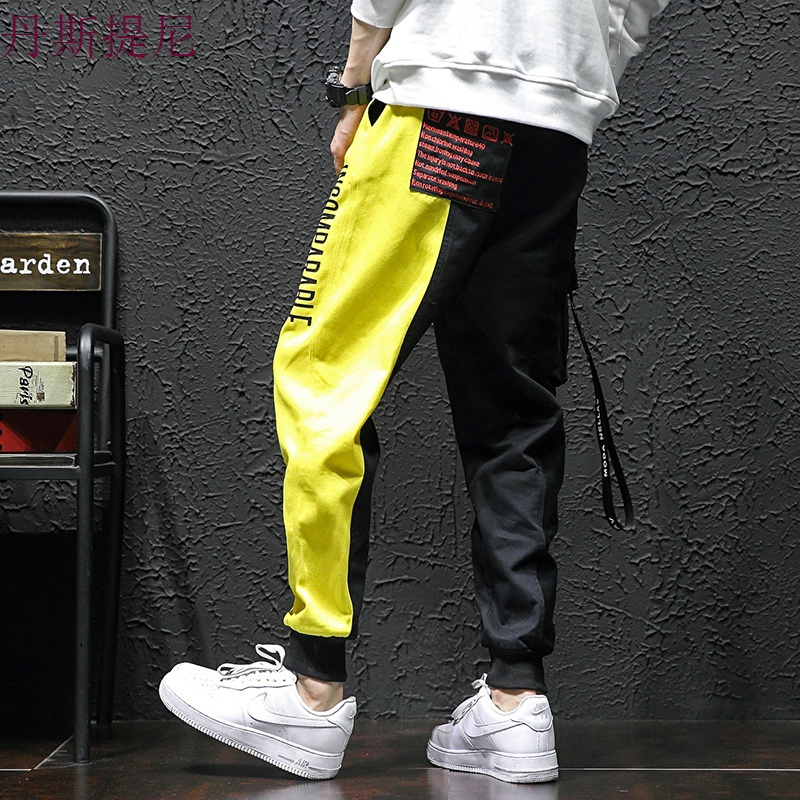 秋季嘻哈裤男韩版潮流个性街头哈伦裤男士宽松休闲拼色hiphop裤子
