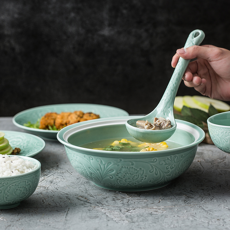 苏氏陶瓷 SUSHI CERAMICS 青瓷套装餐具花开富贵25头陶瓷盘碗礼盒装