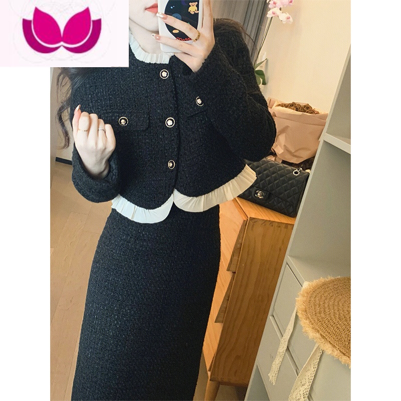 七斓小香风套装女春季新款小个子高级感小洋装气质名媛半身裙子套 黑色套装小香风/盐系穿搭御姐/绝美奶fufu/一整套茶系名媛 XL推荐115-130斤