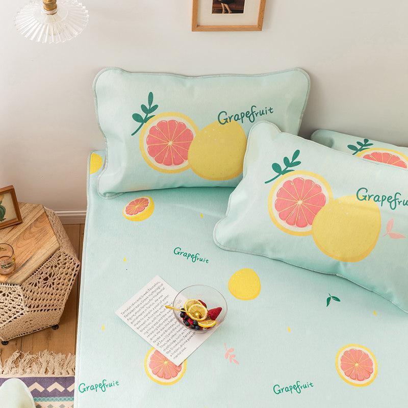 冰丝席三件套夏季夏天空调凉席单双人1.5/1.8床可折叠席子 阳光西柚.冰丝席 1.5m（5英尺）床