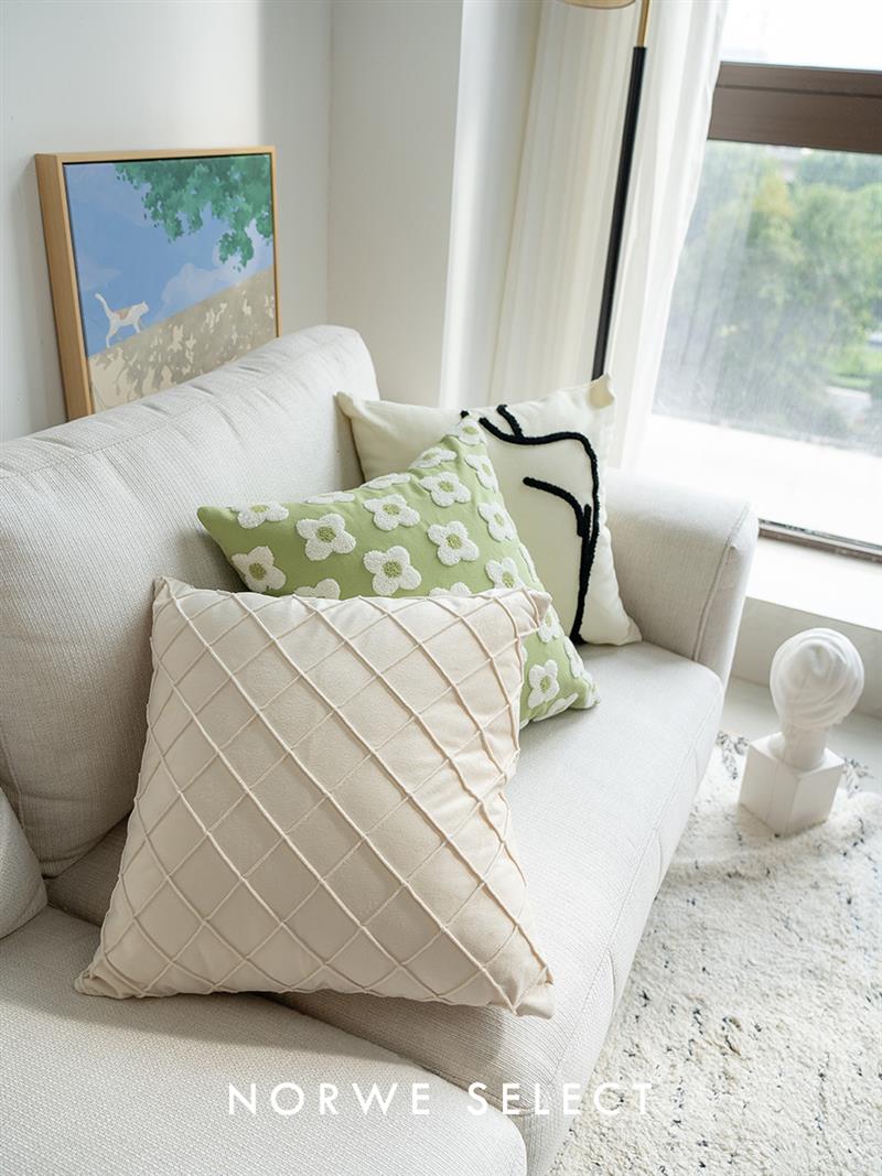 抱枕小清新毛巾绣枕套软花朵云民宿沙发靠枕靠背腰枕飘窗床上靠垫