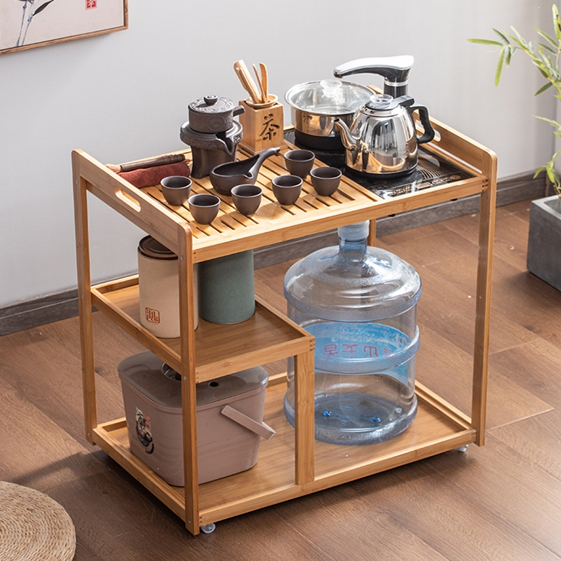 古达移动茶台简易茶几小型茶桌家用茶架功夫茶具烧水壶一体木泡茶车