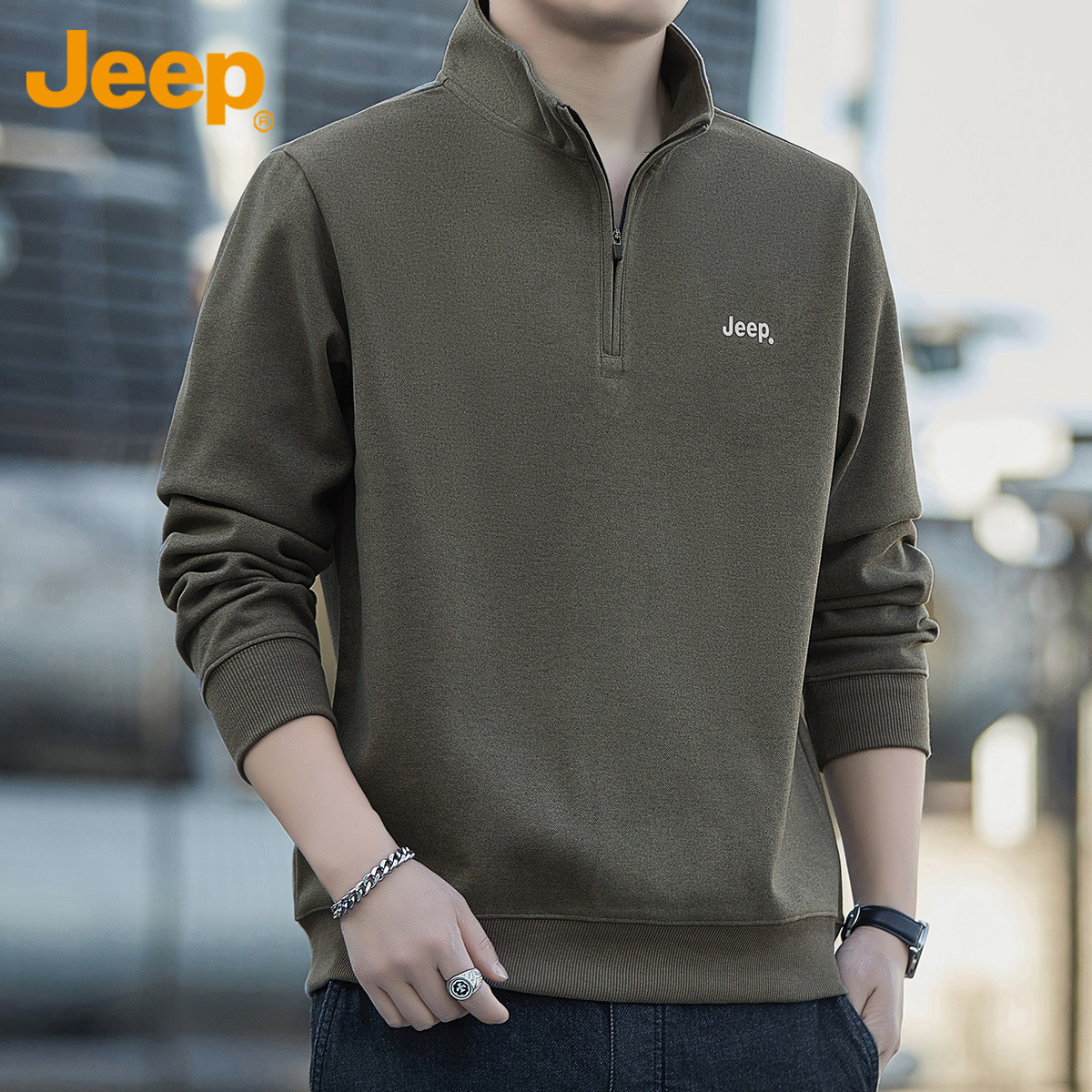Jeep吉普男士卫衣秋季长袖t恤潮半拉链立领宽松休闲运动上衣长季高清大图