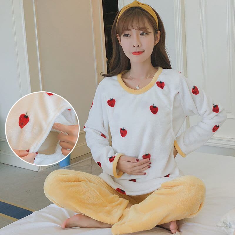 迪鲁奥（DILUAO)孕妇睡衣秋冬加绒怀孕期 哺乳睡衣 珊瑚绒睡衣女哺乳 孕妇珊瑚绒睡衣b907-34图片