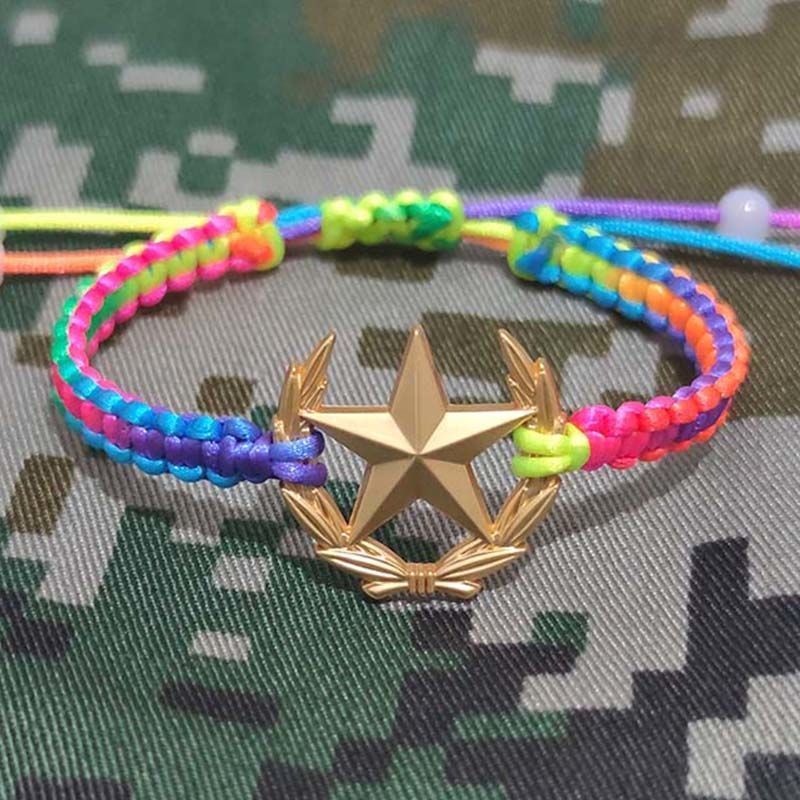 领花手链军人纪念品红绳手饰礼物送兵哥哥退伍军恋编织绳橄榄枝单卖