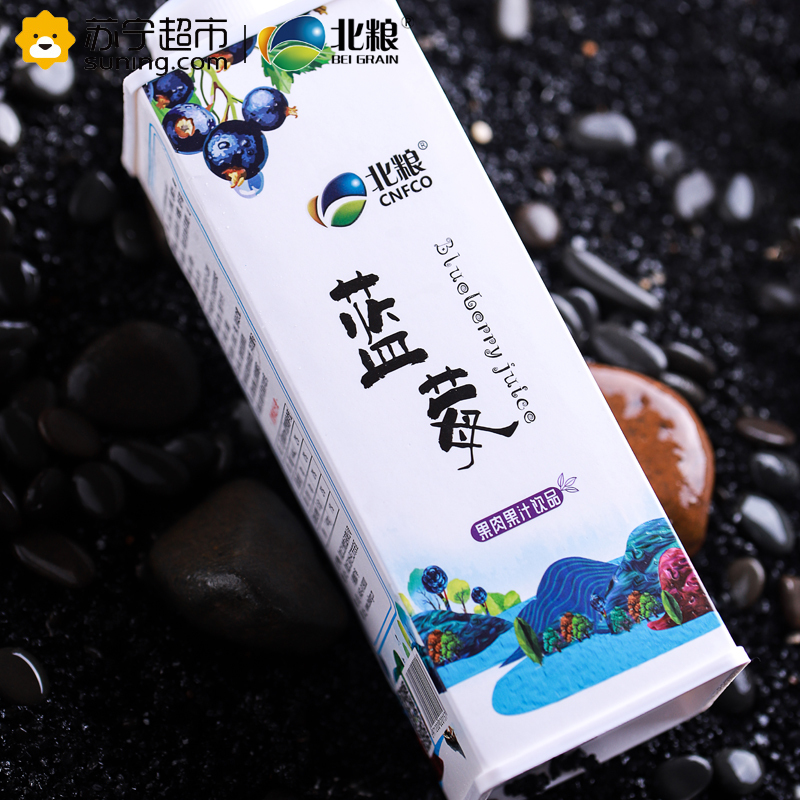 北粮蓝莓汁健康果汁饮品果汁含量>60%野生天然蓝莓饮料分享装(方瓶600ml)*4