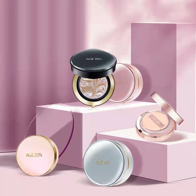 爱敬(AGE20’S)遮瑕控油保湿系列气垫三色拉花玫瑰金盒#21粉底液水润保湿 14g*2送替换芯 自然偏白肌肤图片