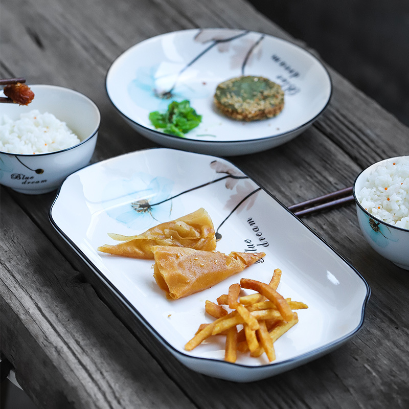 苏氏陶瓷( SUSHI CERAMICS)鱼盘 梦之兰日韩欧式陶瓷盘子12英寸切角盘2个装釉下彩餐具