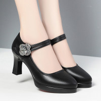 2023新款旗袍模特走秀鞋女高跟不累脚单鞋工作鞋女粗跟防水台女鞋 黑色2319跟高7cm 34