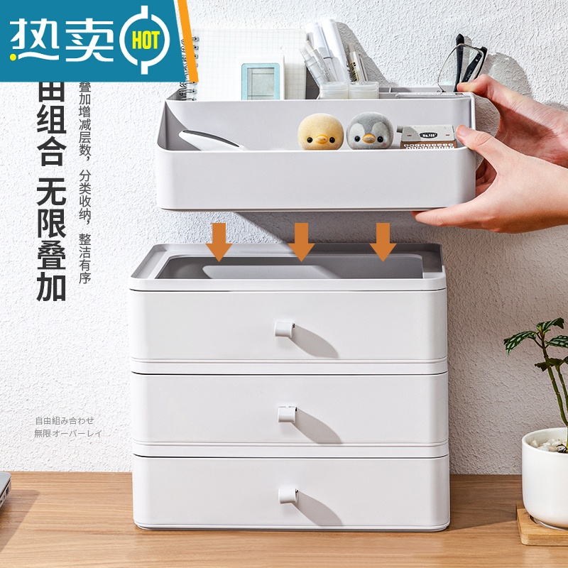 敬平抽屉式桌面收纳盒储物盒子办公室书桌上置物架整理柜宿舍器收纳柜高清大图