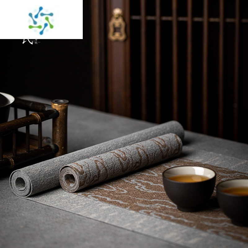 三维工匠防水茶席套装纤维麻布禅意布艺桌旗中式茶桌布茶巾垫茶道配件茶具