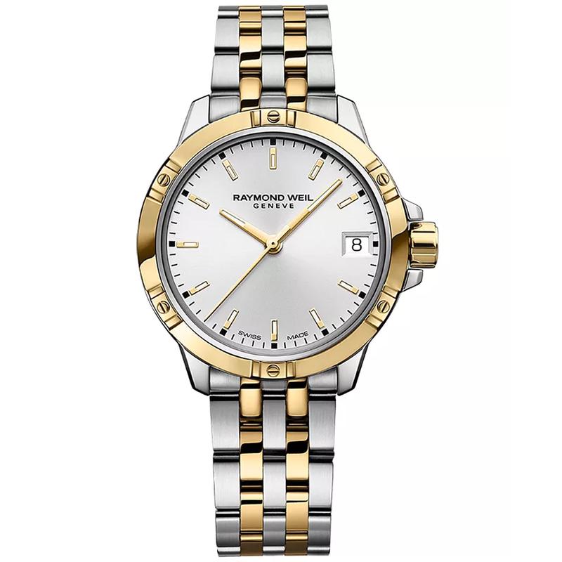 Raymond weil/雷蒙威女士石英腕表mm白盘日历防水米PVD镀层不锈钢高清大图