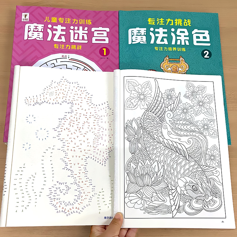 全套10册-魔法线条 数字连线1+2+3+4+魔法迷宫1+2+魔法涂色1+2+魔法云镜1+2 [正版]专注力训练注意力训高清大图