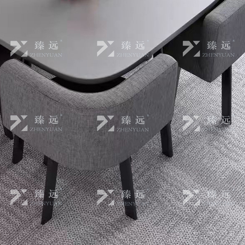 臻远 ZY4100954 简约接待桌椅洽谈桌椅 一桌四椅 灰色方桌灰色布椅高清大图