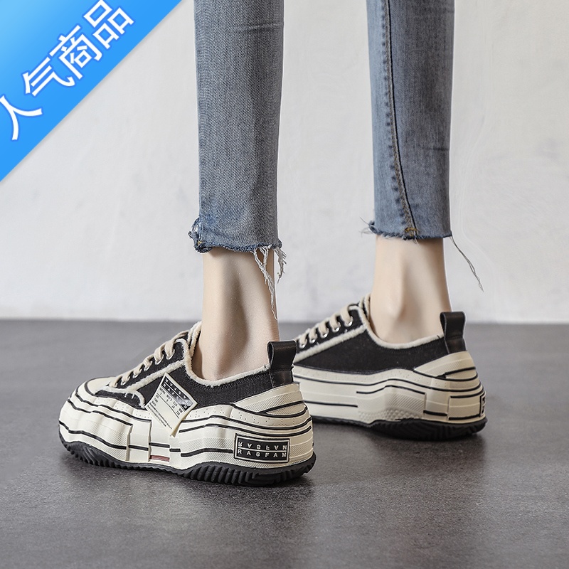 SUNTEK菱格帆布鞋女厚底增高乞丐鞋小香风女鞋2023春季新款帆鞋格E高清大图