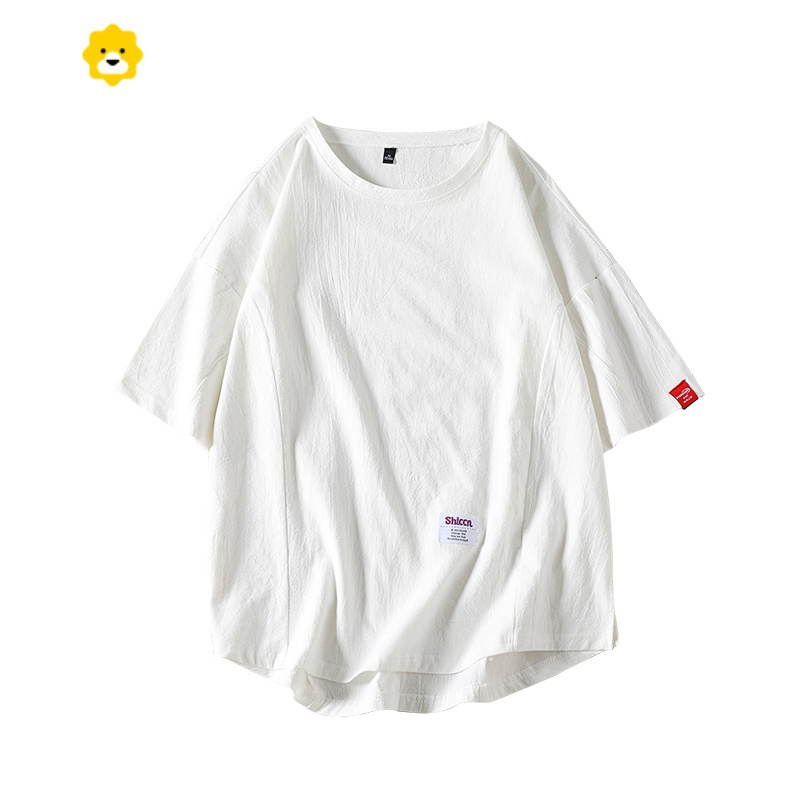 fishbasket棉麻短袖t恤男装季半袖宽松上衣服休闲潮流大码亚麻薄款体