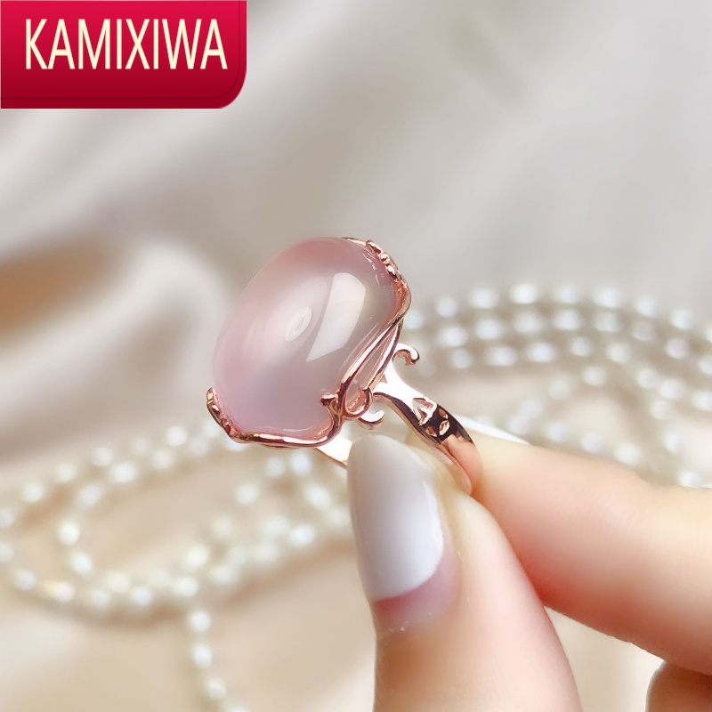 KAMIXIWA芙蓉石戒指女戒子S银椭圆冰种粉水晶宝石上开口戒
