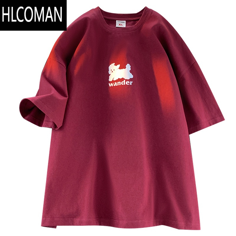 HLCOMAN卡通日系可爱狗狗涂鸦印花短袖t恤男女大码上衣2025新款夏季
