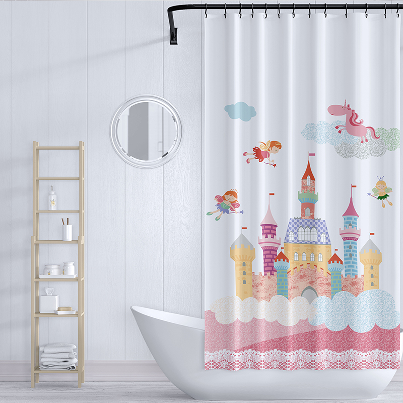 浴帘套装免打孔卫生间隔断拉帘浴室洗澡间厕所帘子防水布三维工匠