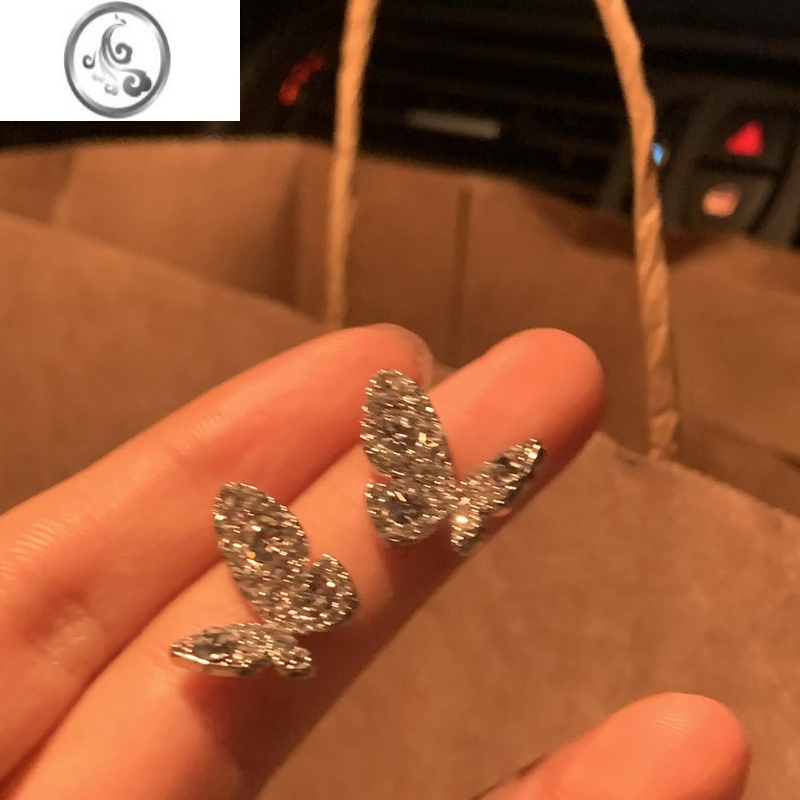 JiMi老好看啦!满钻蝴蝶耳钉气质名媛耳环小众设计感高级冷性风耳饰女