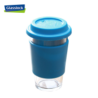 三光云彩(GLASSLOCK)玻璃水杯韩国进口钢化耐热玻璃茶杯带盖带隔热套 宝石蓝 RC106-1 500ml办公室水杯