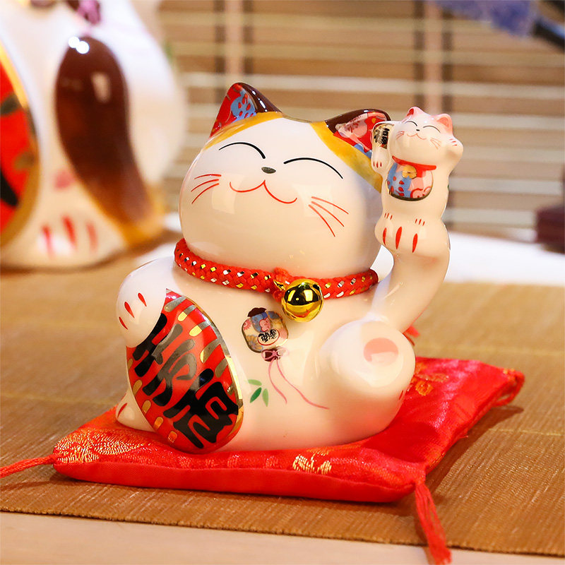 猫小摆件 迷你小号创意陶瓷储蓄罐家居店铺开业礼品 三维工匠 4寸千万两猫高清大图